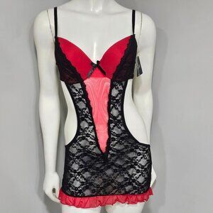 Rene Rofe French Maid Apron Lingerie Black and Red
